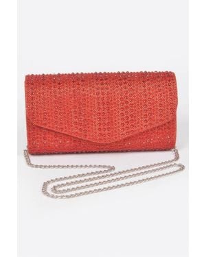 Fashnzfab Rhinestone Hotfix Party Clutch - Red