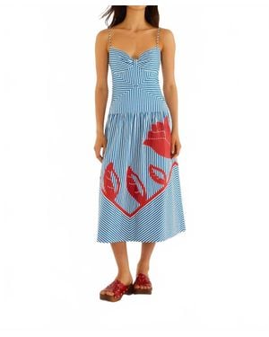 FARM Rio Sky Stripes Sleeveless Midi Dress - Blue