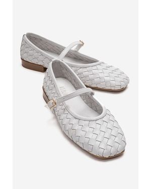 Forever & Always Shoes Yevora Leather Woven Strap Ballet Flat - White