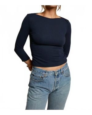 PERFECTWHITETEE Harlow Viscose Rib Elbow Long Sleeve Top - Blue