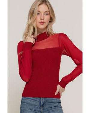 TRUEDAMES Long Slv Mesh Panel Detail Sweater Top - Red