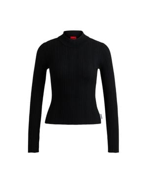 HUGO Slim-Fit Sweater With Irregular Ribbed Structure - Black
