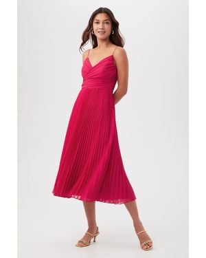 Trina Turk Natalie Sleeveless A-Line Midi Dress With Accordion Pleats - Red