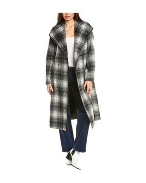 Tahari Julianne Plaid Mid-Length Wool-Blend Coat - Black