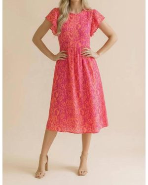 Haptics Round Neck Ruffle Sleeve Ikat Babydoll Dress - Pink