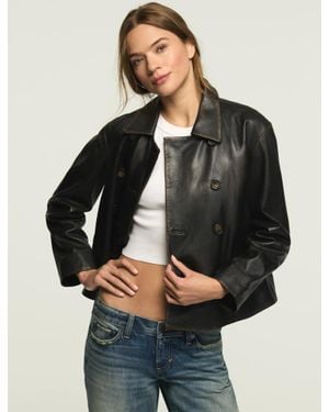 Lucky Brand Double Breasted Leather Jacket - Black