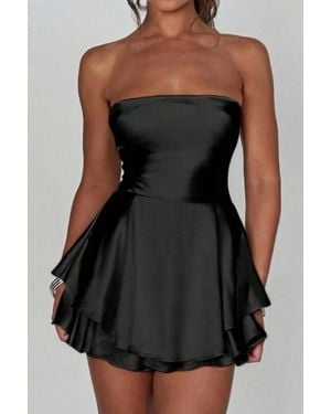 TRUEDAMES Solid Backless Lace Up Tube Fit Mini Dress - Black