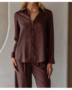 Skies Are Blue Beckett Ii V-Neck Button Down Blouse - Brown