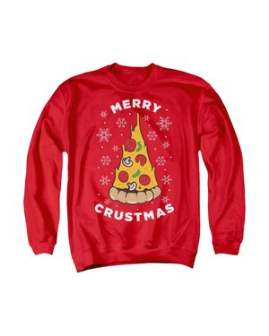 Gildan Merry Christmus Christmas Pizza Adult Crewneck Sweatshirt Sweater - Red