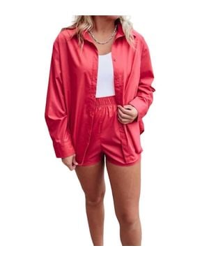 emory park Oversized Button Up Shirt - Red