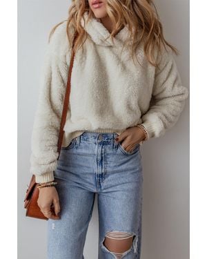 TRUEDAMES Contrast Ribbed Edge Plush Hoodie - Blue