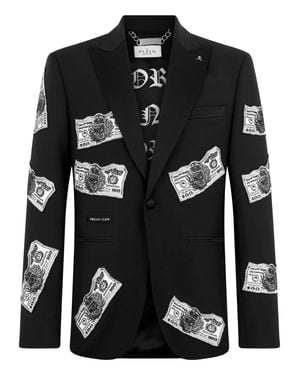 Philipp Plein Blazer Plein Dollars Strass - Black