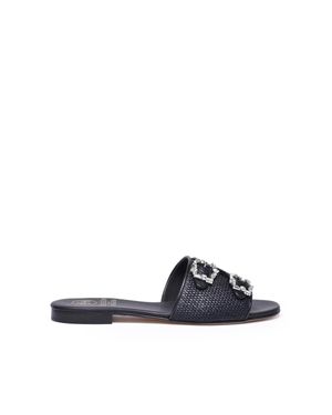 EDHÈN Raffia Leather Sandals - Blue