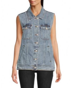 Amanda Uprichard Rhinestone Embellished Button Greyson Denim Vest - Blue