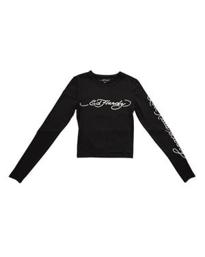 Ed Hardy Panther Snake Long Sleeve Crop Shirt - Black