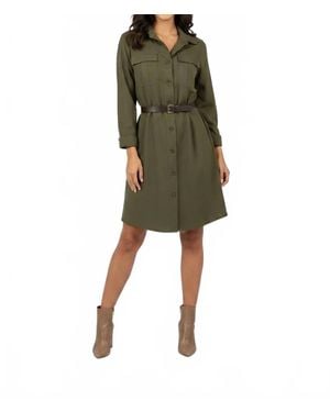 She + Sky Long Sleeve Woven Utility Dress - Green