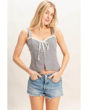 TRUEDAMES Gingham Sweetheart Tie-Front Cotton Tank Top - Black