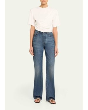 Jonathan Simkhai Rowley Gathered Short Sleeve T Shirt - Blue