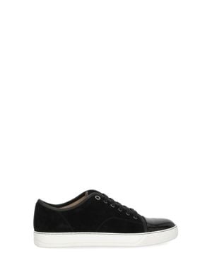 Lanvin Suede Glossy Round Toe Low-Top Sneakers - Black