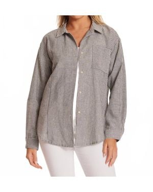 Mod-o-doc Long Sleeve Oversize Mix Media Shirt - Gray