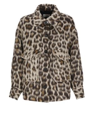 Alberto Biani Animal Print Tailored Cuffs Boxy Wool Jacket - Gray
