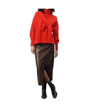 FRNCH Nassia Leather Skirt - Red