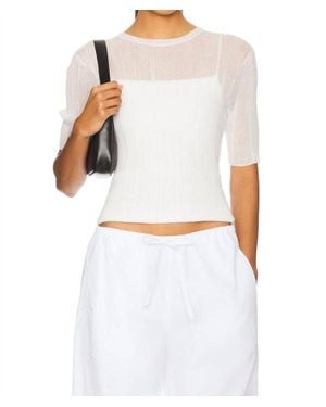 Vince Double Layer Rib Elbow Sleeve Top - White