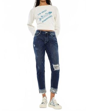 Kancan High Rise Distressed Boyfriend Jeans - Blue