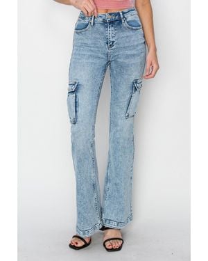 TRUEDAMES Full Size High Rise Cargo Flare Jeans - Blue
