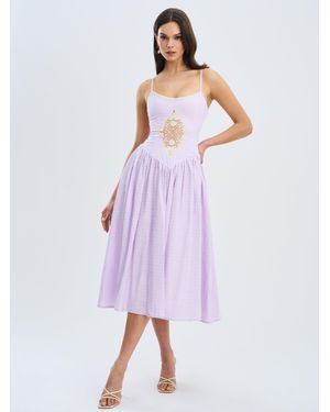 Miss Circle Jaclyn Lace Trim Cutout Seersucker Midi Dress - Purple