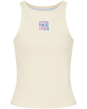 Marni Ribbed Sleeveless Tank Top With Abstract Patch - Natural