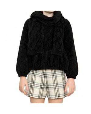 Abel & Lula Shiny Openwork Faux Fur Sweater - Black