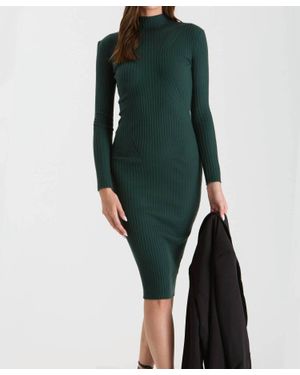 The Workshop Studio Mock Neck Long Sleeve Sweater Knit Midi Dress - Green