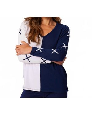 French Kyss X Sleeve V-Neck Top - Blue