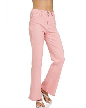 42Pops Acid Wash Frayed Hem Color Denim Jeans - Pink