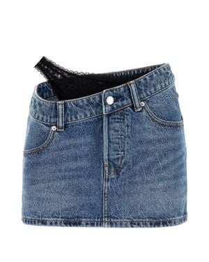 Alexander Wang T By Asymmetric Lace Detail Mini Skirt - Blue