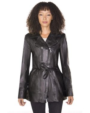 Infinity Leather Long Biker Jacket-Muscat - Black