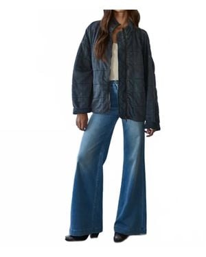 By Together Long Sleeve Quilted Knit Mineral Washed Jacket - Blue