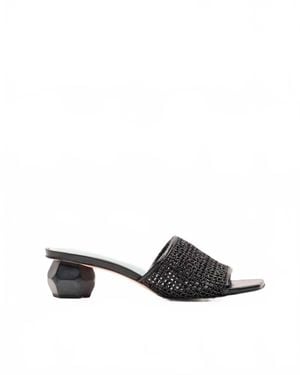 Frances Valentine Raffia Mesh Slide Heel Sandal - White