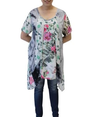 Tuva Collection Patchwork Long Tunic Top - Blue