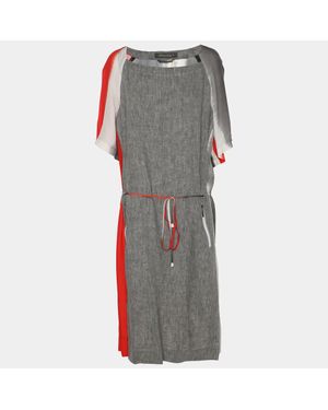 Marina Rinaldi Silk Linen Drawstring Dress - Gray