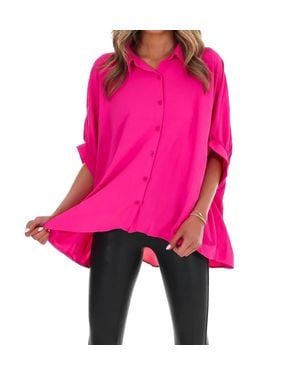 Day + Moon Fingers Crossed Oversized Button Down Top - Pink