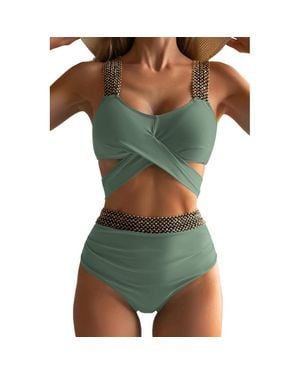 TRUEDAMES Elastic Bikini Swimsuit For Tummy Control Business Product After Sales Guarantee - Green