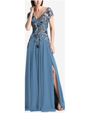 Alexander by Daymor Floral Embroidered Chiffon Dress - Blue