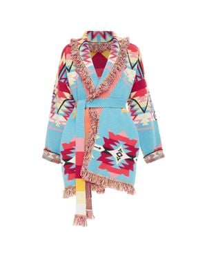 Alanui Geometric Southwestern Native Jacquard Cardigan Coat - Red