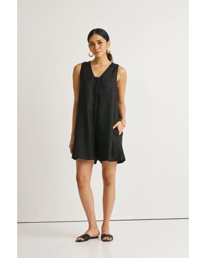 REISTOR Relaxed Fit Romper With Pockets - Black