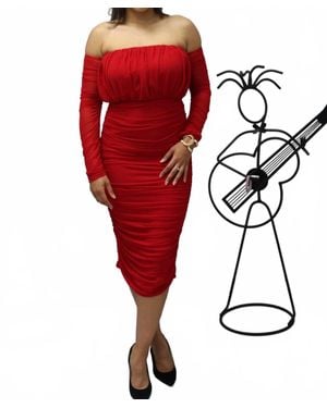 Cameo Nicole's Ruched Off Shoulder Midi Dress - Red