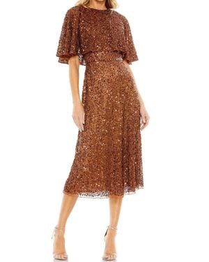 Mac Duggal Cape Embellished Knee-Length Midi Dress - Brown
