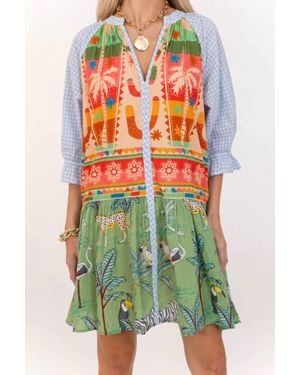 Thml V Neck Mixed Print Babydoll Dress - Green