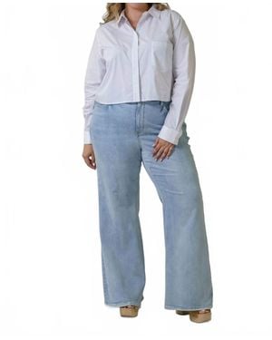 GOOD AMERICAN Stripe Cropped Uniform Shirt - Blue